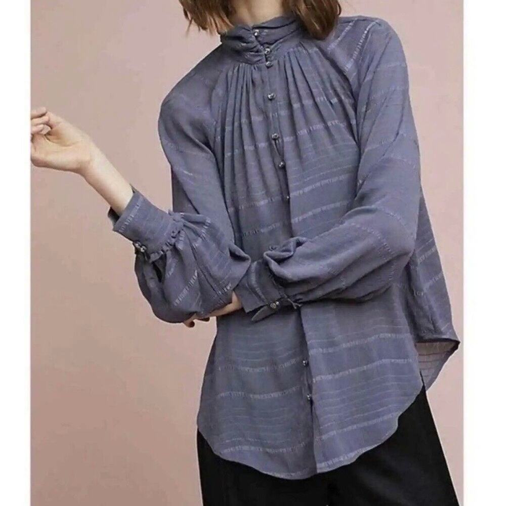 Anthropologie Feather Bone Sheer Marietta High Neck Blouse Top Size XS Victorian